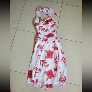 Vintage White Halter Floral Midi Dress